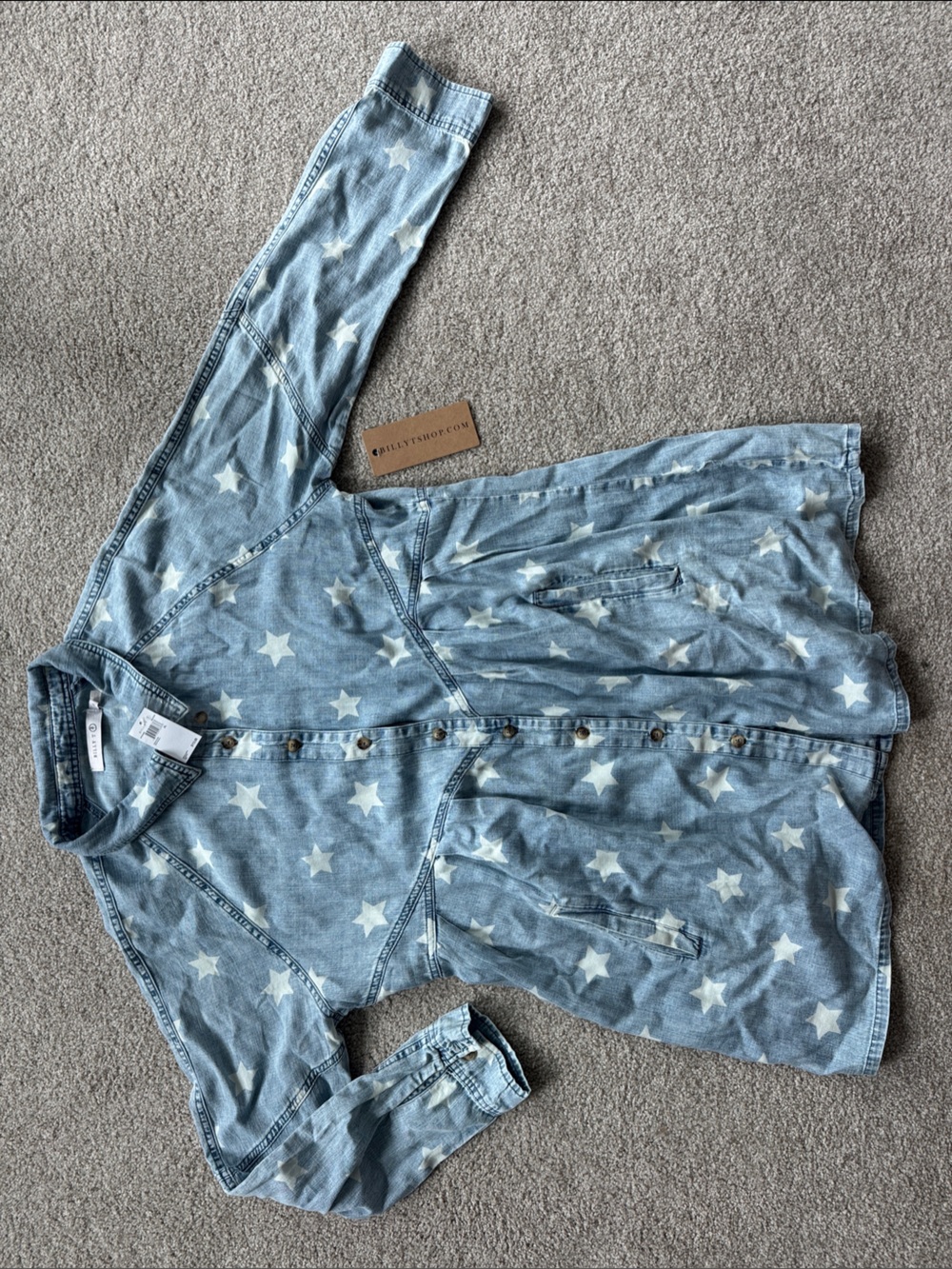Star-Print Light Blue Denim Shirt Dress by Billy T